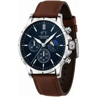 S&T Design Quarzuhr Herrenuhr Leder Chronograph Armbanduhr Braun Edelstahl Wasserdicht Cano Cobano, (Packung, 1-tlg., mit Uhrenbox), Männer Uhr Dunkel Blau Wasserdicht Business Uhr Leder Herren Geschenke