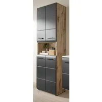 Inn.Furn Hochschrank Cover (Badschrank in Schwarz und Eiche, 4-türig, 60 x 185 cm) mit viel Stauraum