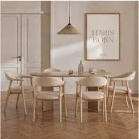 Haris Børn Esszimmerstuhl mit Armlehne (Massiv Eiche) - Polsterstühle für Esszimmer (Set, 6 St), Premium Esszimmer Stühle & Esstisch Stühle - Moderner Polsterstuhl
