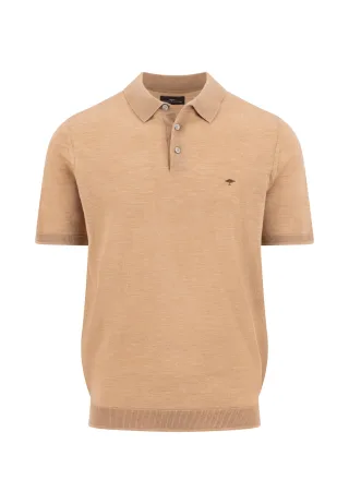 FYNCH-HATTON - Knitted Polo, Merino taupe - Gr. - XXL