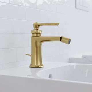 Steinberg Serie 350 Bidetarmatur, mit Ablaufgarnitur, mit Flexschläuchen 3/8", brushed gold, 350 130 350 1300 BG