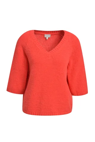 Milano Italy - v-neck pullover 3/4 sleeve red - Gr. - S