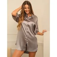 Orchibelle Nachthemd Elegantes Nachtkleid mit Knopfleiste – Satin Sleepshirt Damen Lockeres Loungewear-Shirt für Zuhause – Sexy Nachtwäsche