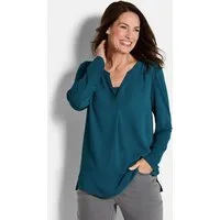 GOLDNER Shirtbluse Elegantes Chiffonshirt mit Jersey-Details Langarmshirt mit Rundhals und V-Schlitz und langen Ärmeln