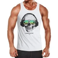Neverless Tanktop Herren Tank-Top Totenkopf Kopfhörer Musik Party Skull Sonnenbrille mit Print