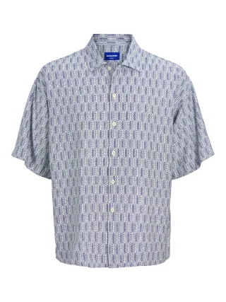JACK&JONES - JORMARSHALL ISLINGTON AOP SHIRT SS SN ocean cavern - Gr. - L