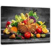 Pixxprint Leinwandbild Frisches Obst und Gemüse im Korb, Frisches Obst und Gemüse im Korb (1 St), Leinwandbild fertig bespannt, inkl. Zackenaufhänger