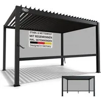 Juskys Terrassendach Tahiti, BxT: 300x400 cm, Lamellendach, Pergola für Garten, inkl. Seitenwand 4m
