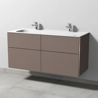 Sanipa 3way Keramik-Set Finion Keramik-Doppelwaschtisch und Unterbau mit 4 Auszügen, Taupe-Matt BP4041T