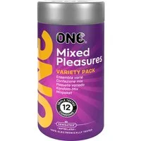 ONE Kondome Mixed Pleasures Packung mit, 12 St., gemischte Kondome im Sortiment, vegan & ohne schädlichen Inhaltsstoffe