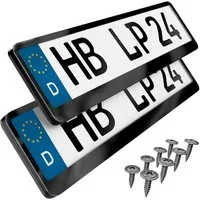 L & P Car Design Kennzeichenhalter Auto Edelstahl schwarz hochglanz poliert Kennzeichenhalter V2A, (2 Stück)