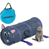 relaxdays Kleintiertunnel Pop-Up Katzentunnel mit Mausdesign, Polyester