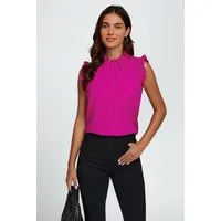 FS Collection Blusentop Damen Blusentop ärmellos mit Rüschenkragen elegante Sommerbluse Rüschenkragen und Rüschenbesatz an den Schultern