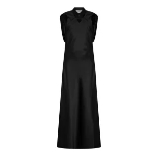 Off White - Maxikleid für Damen, Satin, Ärmellos (Schwarz)