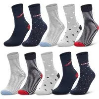 sockenkauf24 Basicsocken 10 Paar Damen Socken Mehrfarbig Streifen Punkte (34857, 39-42) Herzen Maritim Baumwolle