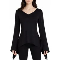 Vishes Zipfelshirt Damen Langarm Zipfelärmel V-Ausschnitt Jersey Alternative Mode, Boho, Hippie, Ethno, Festival