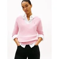 Tommy Hilfiger Strickpullover CO CARDI STITCH V-NK LS mit Logostickerei