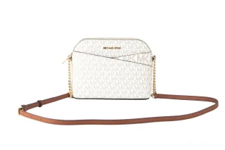 Michael Kors Damen Jet Set Travel Medium Leder X Cross Dome Umhängetasche (Vanilla Signature/Gold)