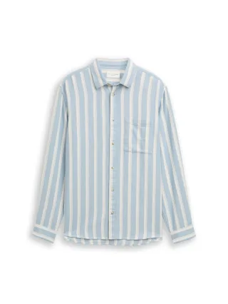 Tom Tailor - Regular Fit Dobby Hemd aus strukturiertem Baumwollstoff mountain blue big stripe - Gr. - L