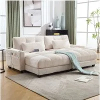 KLAM HOME Schlafsofa Ecksofa Palmensessel Relaxsofa Polstermöbel mit 2Becherhaltern&USB, mit eine Seitentaschen, Cordstoff, Sitzsack mit rollenden polstern, Perfekt für Wohnzimmer, Schlafzimmer, Jugendzimmer, Gästezimmer