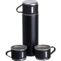 Easy Gifts Trinkflasche Edelstahl Isolierflaschenset / Trinkflasche mit 3 Tassen / Farbe: schw