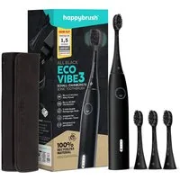 happybrush Schallzahnbürste Eco Vibe 3 AllBlack - TESTSIEGER - 8 Wochen Power Akku, Aufsteckbürsten: 4 St., Eco Vibe 3, 3 individuelle Putz-Modi, Schalltechnologie