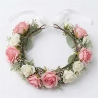 H-basics Stirnband Blumenkranz Boho Kunstblumen Rosa Hochzeit Braut naturgetreue Kunstblumen