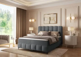 Boxspringbett Schlafzimmerbett ISABEL 180x200cm in Stoff Prime Dunkelgrau