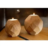 Holz Frank Teelichthalter Teelichthalter Set aus geölter Eiche – Kugeln im Diamantschliff