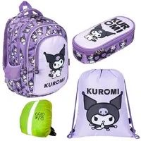 GOLDKIDS Schulranzen für Jungen und Mädchen, 4er-Set - (Schul-Rucksack für Kinder mit Schlampermäppchen-, Schuhbeutel und Regenschutz), - Kuromi Motiv