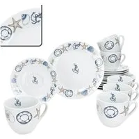 MamboCat Kaffeeservice Neptun 18tlg Kaffeeservice Porzellan 6Pers Tasse Teller Anker maritim, Porzellan