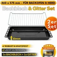ICQN Backblech 460 x 370 mm, Fettpfanne, Emaille, (Set, 2-St., Backbleche & -Gitter), Verchromt Backofenrost und Emaille Backblech, Gitterrost 46 x 37.5 cm