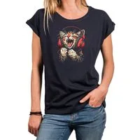 MAKAYA T-Shirt Lustiges Katzenshirt für Damen – Musik Katze mit Kopfhörern (Schwarz, Blau, Dunkelgrau, 34, 36, 38, 40, 42, 44, 46, 48, 50) Baumwolle