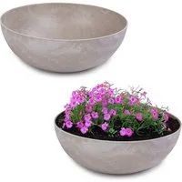 matches21 HOME & HOBBY Blumentopf Runde bauchige 20 cm Pflanzschale für draussen, sand marmoriert (2 St), Wetterfeste Blumen-Schale als moderne Gartendeko Grabschmuck