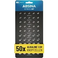 ABSINA 50er Pack Alkaline Knopfzellen Batterien - AG1 AG3 AG4 AG10 AG13 Knopfzelle, (1 St)