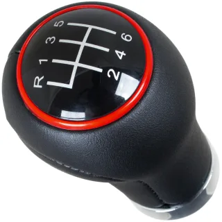 Leder Schaltknauf 6-Gang mit Ring Rot passend für Seat / Cupra 12mm Aufnahme für Ibiza 6L 6J KJ Leon 1M 1P 5F KL Toledo Altea Formentor Ateca Arona