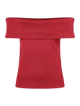 MORE & MORE - Carmen-Shirt aus Rippstrick rot - Gr. - 34