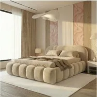 yourhouse24 Polsterbett Orlando Design SLIM Bett – Voluminöse Rillensteppung in Samt, Bubble-Optik & Japandi