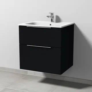 Sanipa 3way Waschtischunterbau zu Geberit Renova Plan Slim Waschtisch mit 2 Auszügen, Schwarz-Matt UF68608