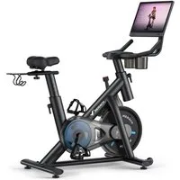 MERACH Heimtrainer Fahhrad für Zuhause, leises Fitnessbike mit HD-Touchscreen/HD-Display (Fahrradtrainer mit Tablet-Halter, Bluetooth, Kinomap&Zwift kompatibel, Stationäres Fahrrad mit verstellbare Sitz, Wasserflasche-Halter), Magnetischer Widerstand