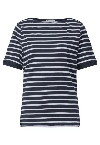 Street One - T-Shirt mit Boat Neck und Streifen darkest blue - Gr. - 44