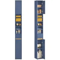 SoBuy Hochschrank BZR34 Badezimmerschrank Hochschrank Schmal Badschrank für kleine Bäder Badkommode, mit verstellbare Ablagen Platzsparender, Waschbecken, WC
