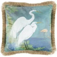 Mars & More Dekokissen Kissen Deko Tropisch Vogelmotiv Samt Bunt Goldfranzen 45 cm, Vogelmotiv