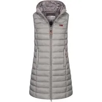 Geographical Norway Steppweste Damen Steppweste Kapuze Übergangs Herbst Windbreaker Lang Weste