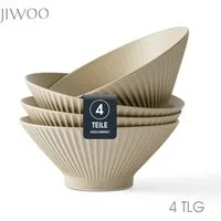 JIWOO Schüssel 4er Ø20cm, Japanische Ramenschüssel Suppenschüssel bowl Pastaschüssel, Keramik, (Schüsselset, 4-tlg), Bowl Hochwertige Schüsseln Braun Schüssel Mikrowellenofen Spülmaschine