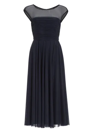 SWING - Cocktailkleid aus Mesh mit geraffter Korsage navy