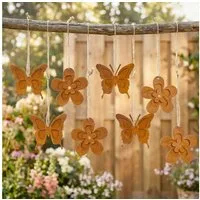 Levandeo® Dekohänger 8er Set Dekohänger Blume Rost Schmetterling Metall Frühlingsdeko Vinta