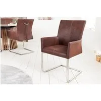riess-ambiente Freischwinger SAMSON dark coffee / silber (Einzelartikel, 1 St), Esszimmer · Microfaser · Edelstahl · mit Armlehne · Industrial Design