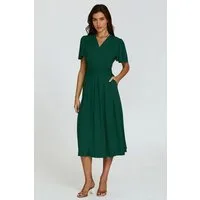 FS Collection Midikleid Damen Midikleid Sommerkleid Freizeitkleid Businesskleid Wickeloptik (Größen: XS (EU:36 / UK:8) · S (EU:38 / UK:10) · M (EU:40 / UK:12) · L (EU:42 / UK:14) · XL (EU:44 / UK:16), 3 Farben : Marineblau, Dunkelgrün und Hellgrün) W