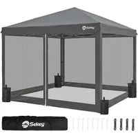 Sekey Faltpavillon Pop Up Pavillon 3x3 m mit Moskitonetz, Gartenpavillon mit 4 Sandsäcke, Pavillon Wasserdicht, Höhenverstellbar, für Garten Party Camping